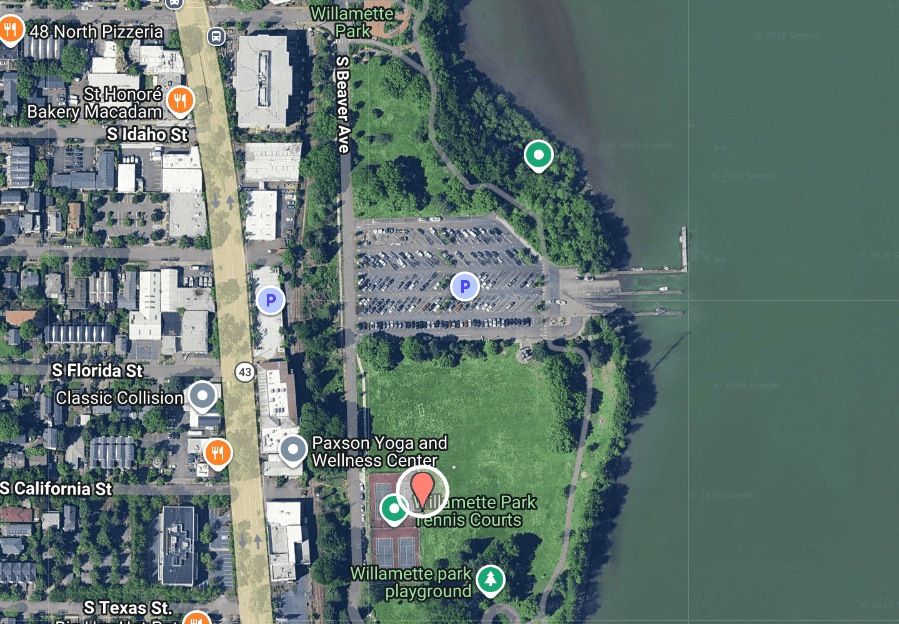 Willamette Park boat ramp in Portland used for Willamette River springer trips.